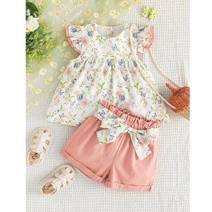 Floral Shirt & Bowknot Shorts 2 Piece Set Size 5-6 NWT🌻